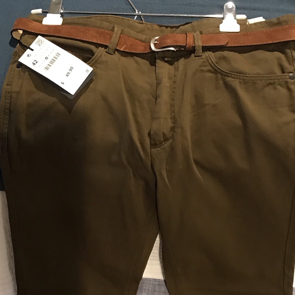 Zara Olive Chinos with Brown Belt